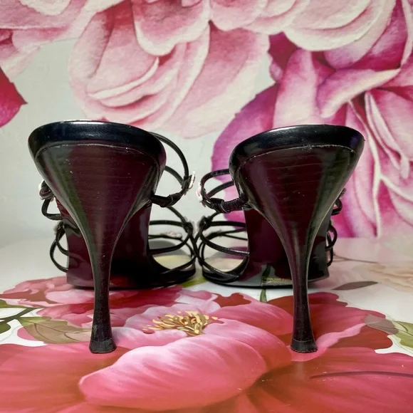 Tommy Hilfiger Black Strappy Heels with Pink Floral Accents - Picture 7 of 10